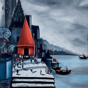 Luxoré Varanasi Ghat Temple Handmade Painting on Canvas