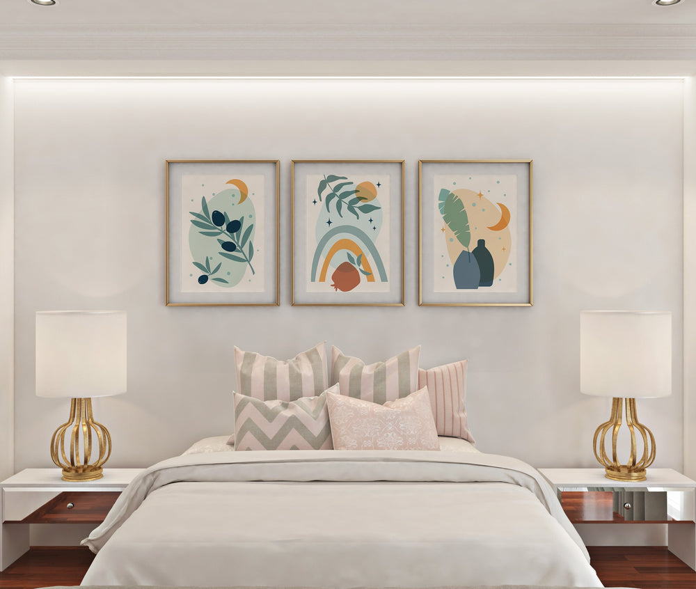Luxoré Eclectic Boho Multicolor Set of 3 Luxury Digital Art
