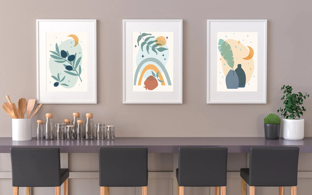Luxoré Eclectic Boho Multicolor Set of 3 Luxury Digital Art