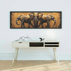 Elephant Painting in Trio with gold