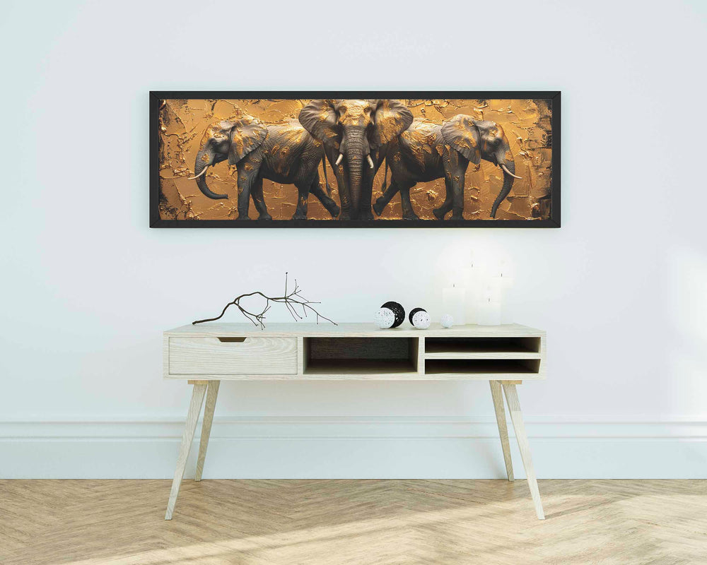 Elephant Painting in Trio with gold