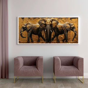 Elephant Painting in Trio with gold
