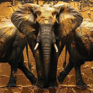 Elephant Painting in Trio with gold
