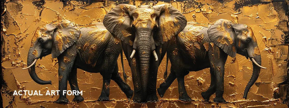 Elephant Painting in Trio with gold