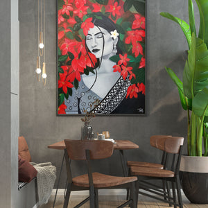 Luxoré Floral Harmony of Abstract Handmade Painting Featuring Girl and Red Flower