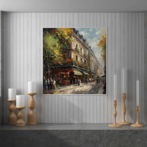 a painting on a wall of a city street