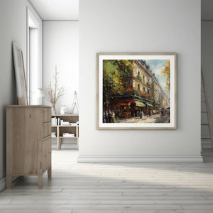 a painting hanging on the wall of a room