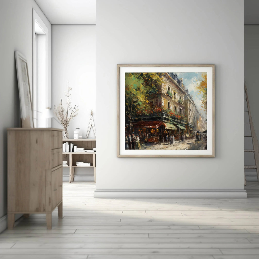 a painting hanging on the wall of a room