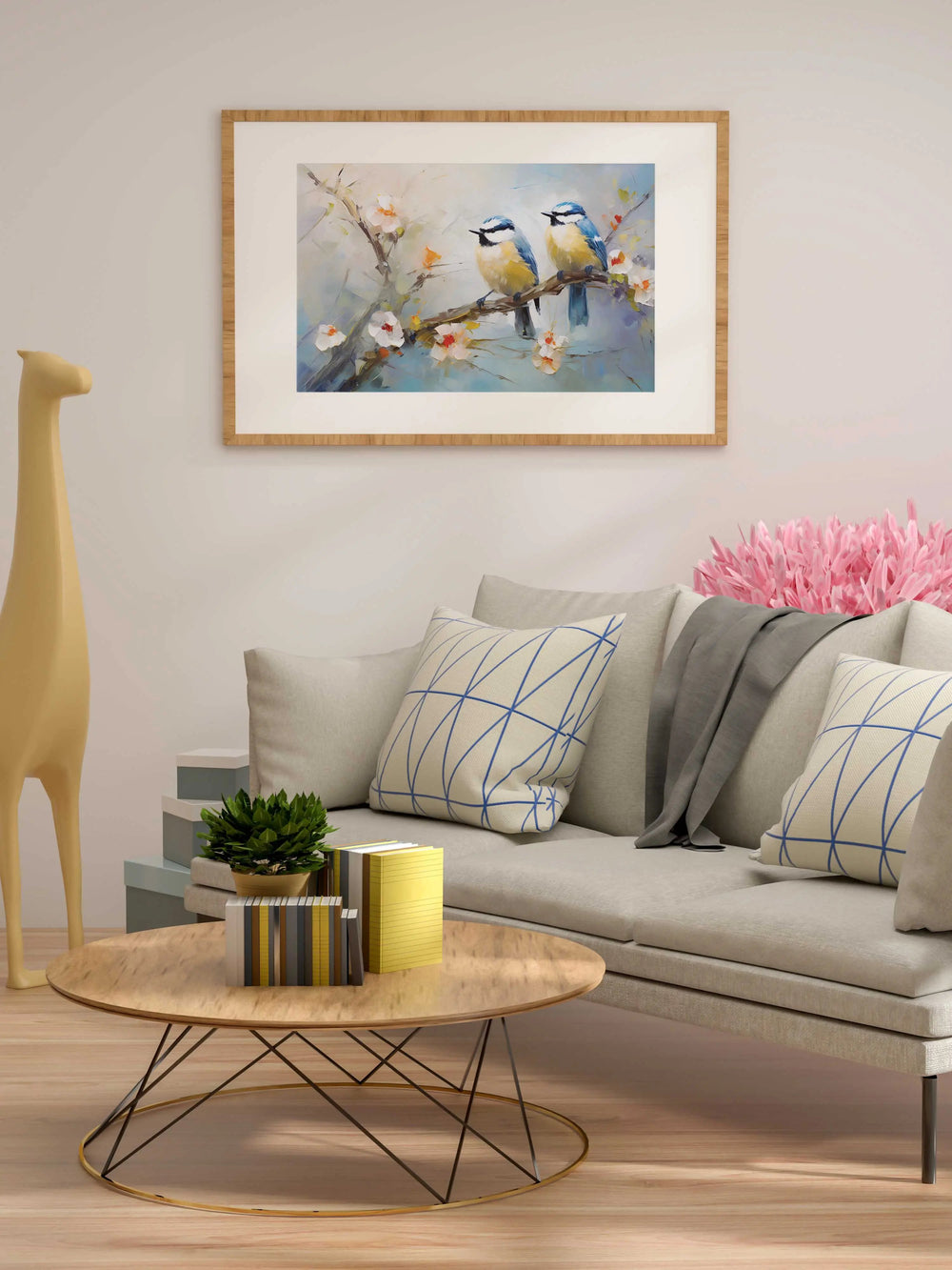 Luxoré Branches of Joyful Birds and Blossom Flowers Digital Oil Painting