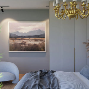 Luxoré Golden Fields with Abstract Mountain Silhouettes