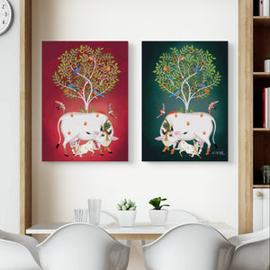 Contemporary Pichwai Cow Calf Painting Digital Art