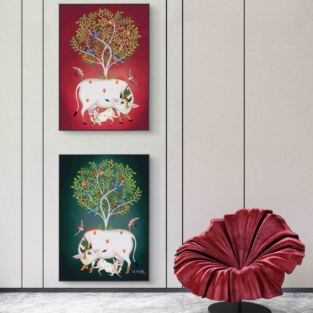 Contemporary Pichwai Cow Calf Painting
