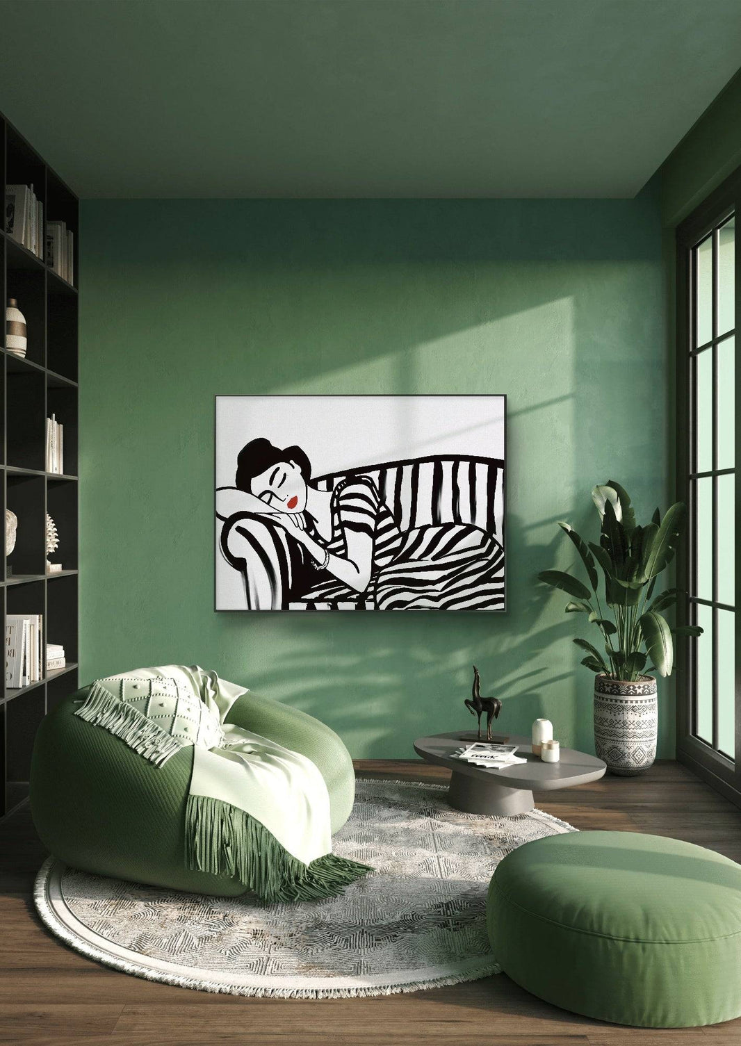 Modern Digital Painting Sleeping Couch Line Art