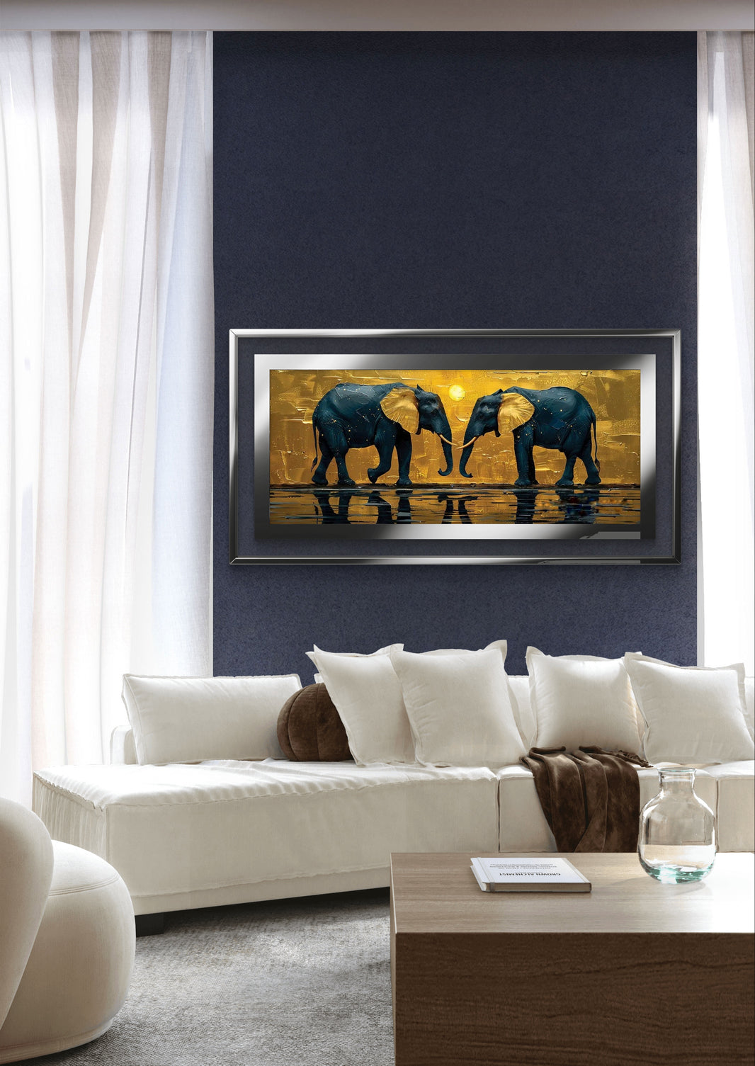 Golden Ear Duo Elephant Guardian Digital Vastu Painting