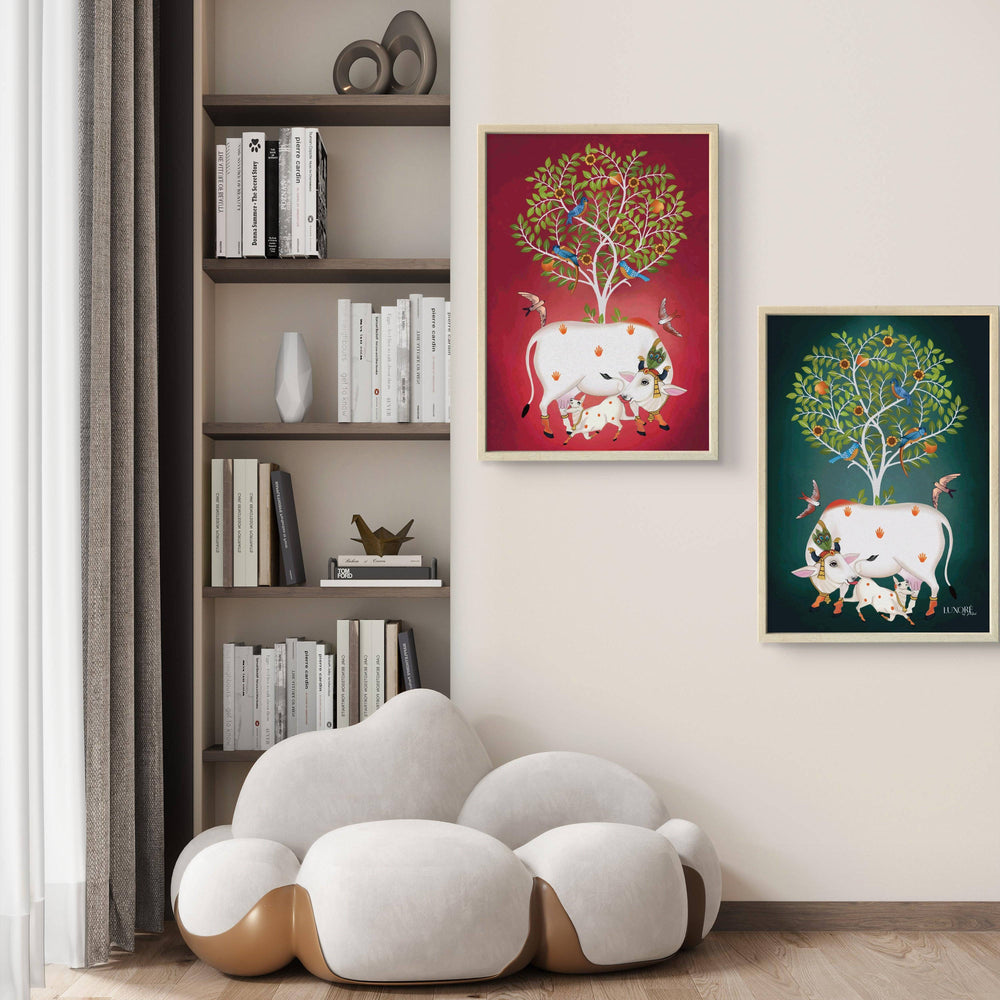 Contemporary Pichwai Cow Calf Painting Digital Art