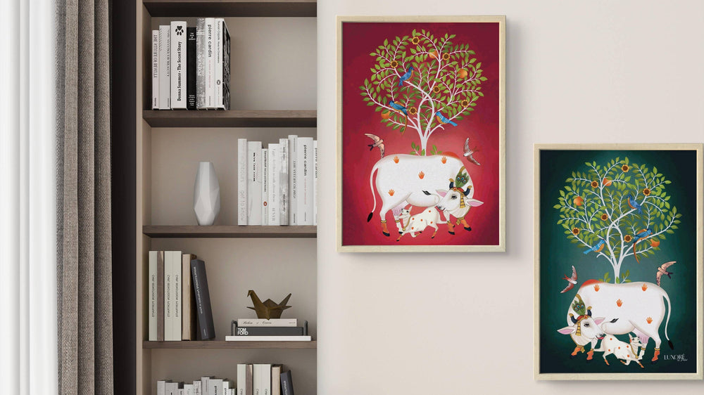 Contemporary Pichwai Cow Calf Painting Digital Art