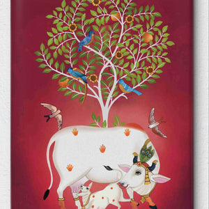 Digital Pichwai Cow and Calf Painting