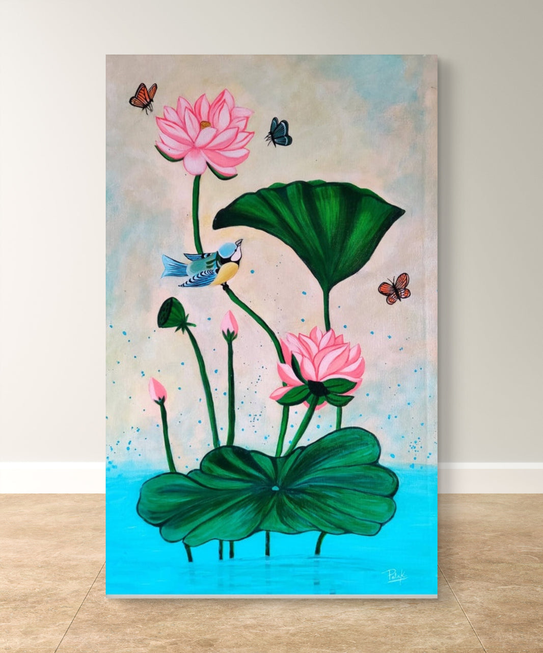 Lotus Elegance and Nature's Ballet from Pichwai Handmade Acrylic Painting
