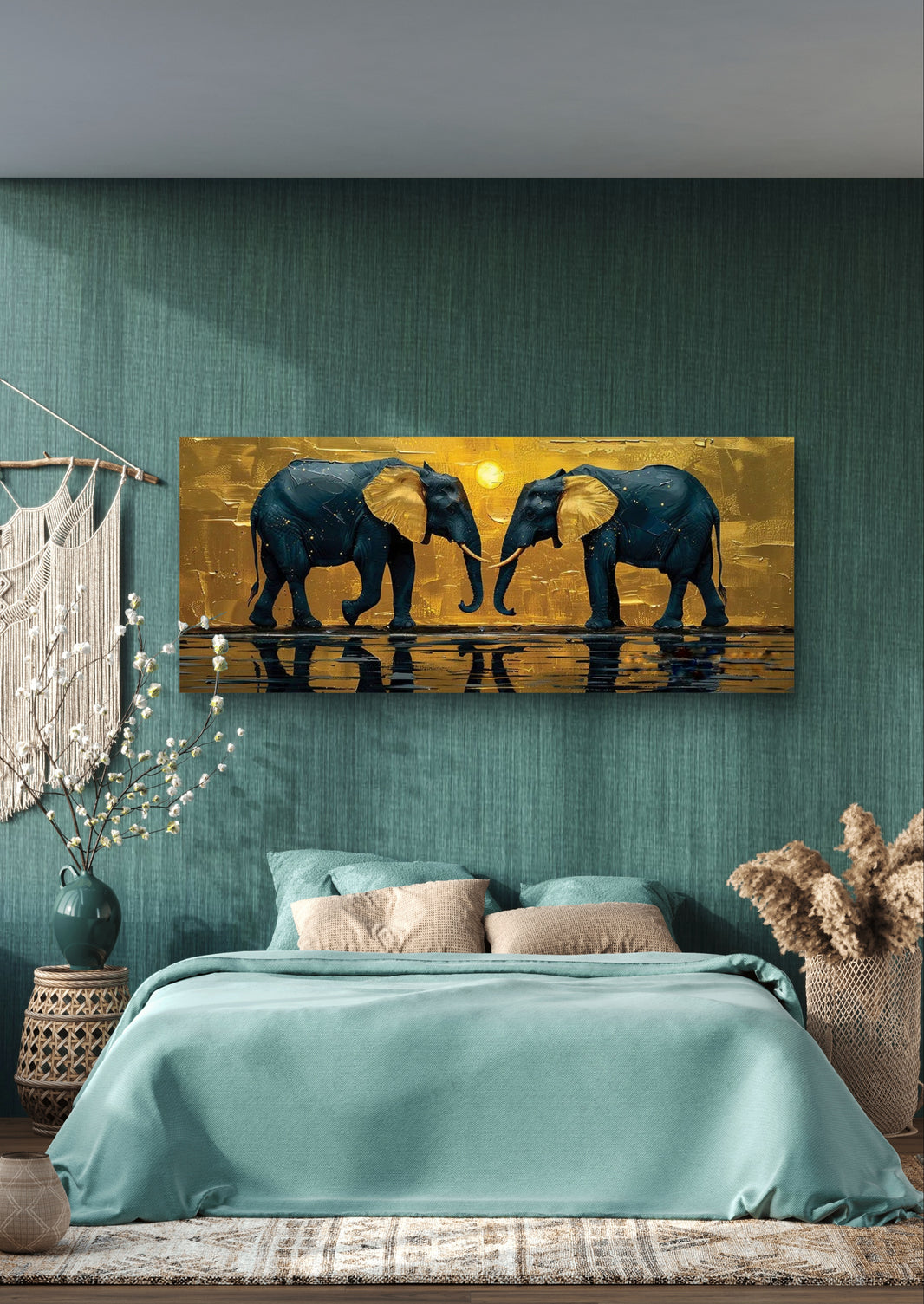 Golden Ear Duo Elephant Guardian Digital Vastu Painting