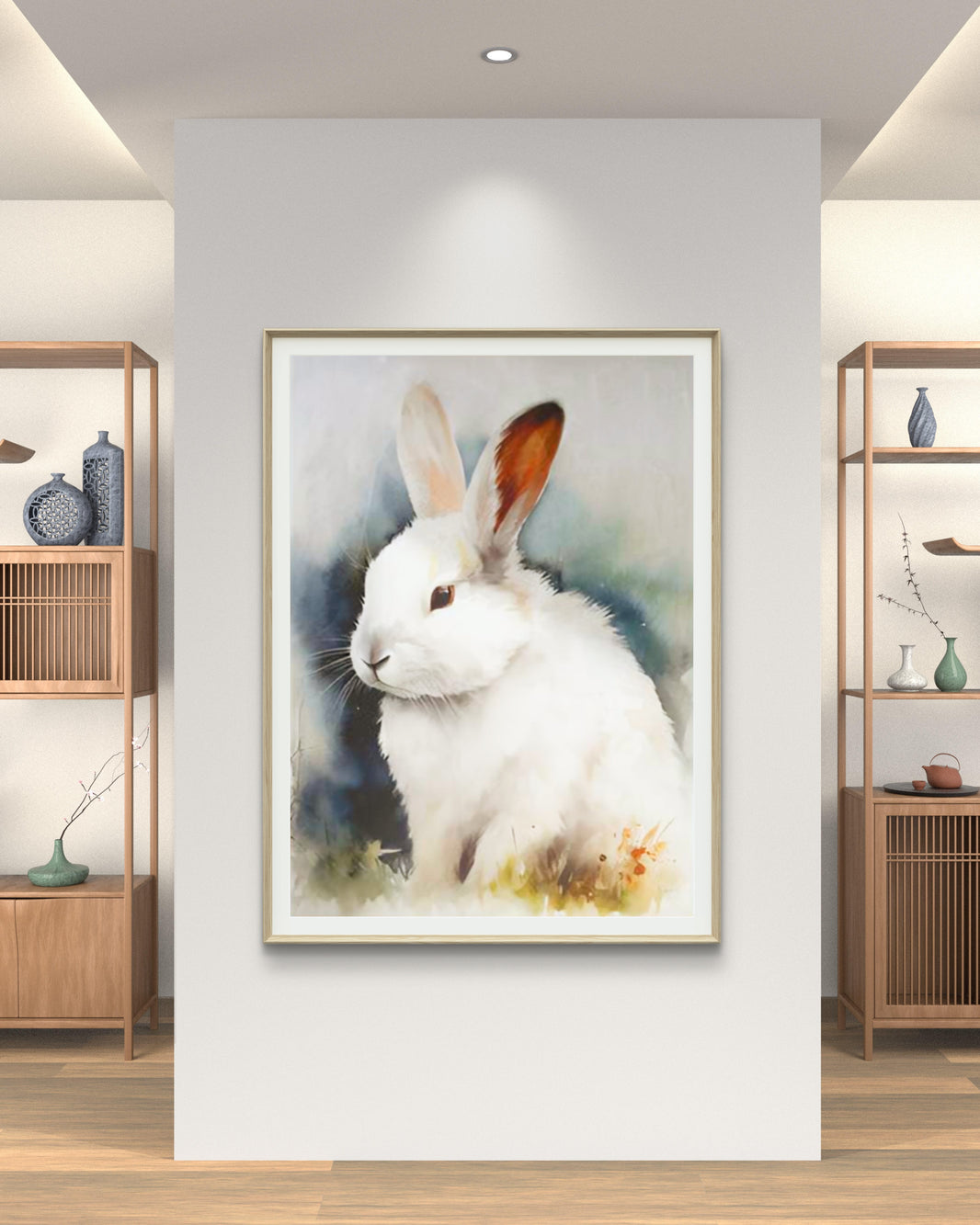 Digital Dreamy Bunny Watercolor Portrait Vastu Painting