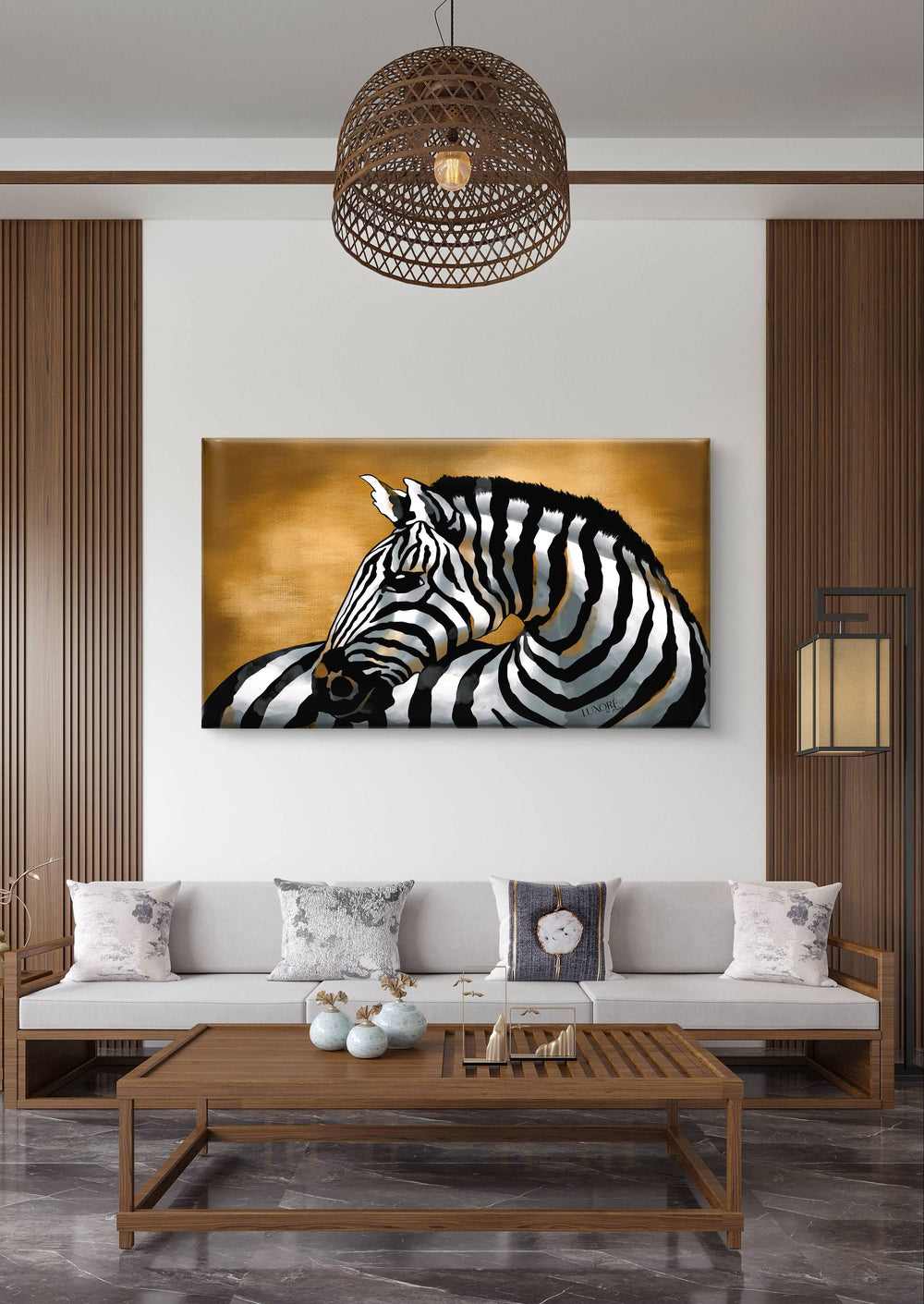 Zebra Wall Painting with wooden room