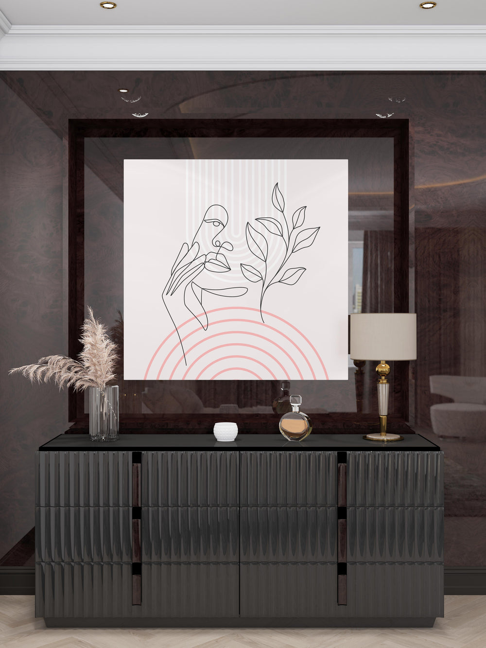 Luxoré Women Botanical Pink Geometry Line Art