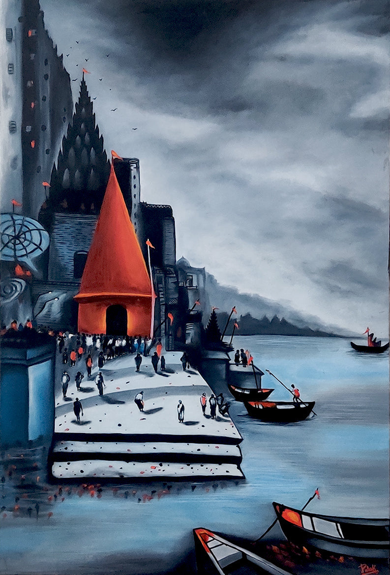 Luxoré Varanasi Ghat Temple Handmade Painting on Canvas