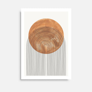 a brown and white art print with a circular design