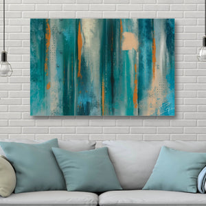 Turquoise Dreams Sunlit Horizons Abstract in Living Room