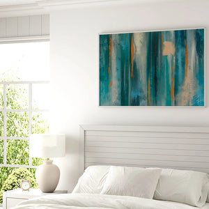 Turquoise Dreams Sunlit Horizons Abstract in bedroom