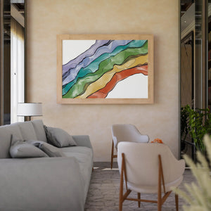 a living room filled with furniture and a painting on the wall