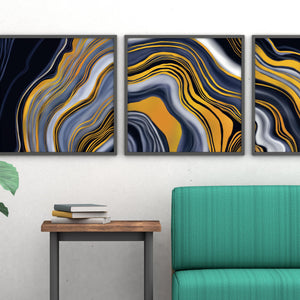 Luxoré Golden Waves of Serenity with 3 Abstract Fluid Arts