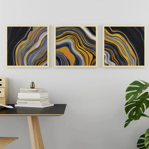 Luxoré Golden Waves of Serenity with 3 Abstract Fluid Arts