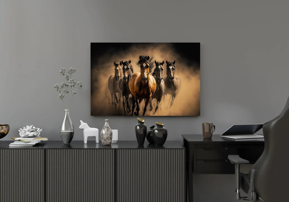 Luxoré Black Horses Herd Fast Galloping Digital Art Work