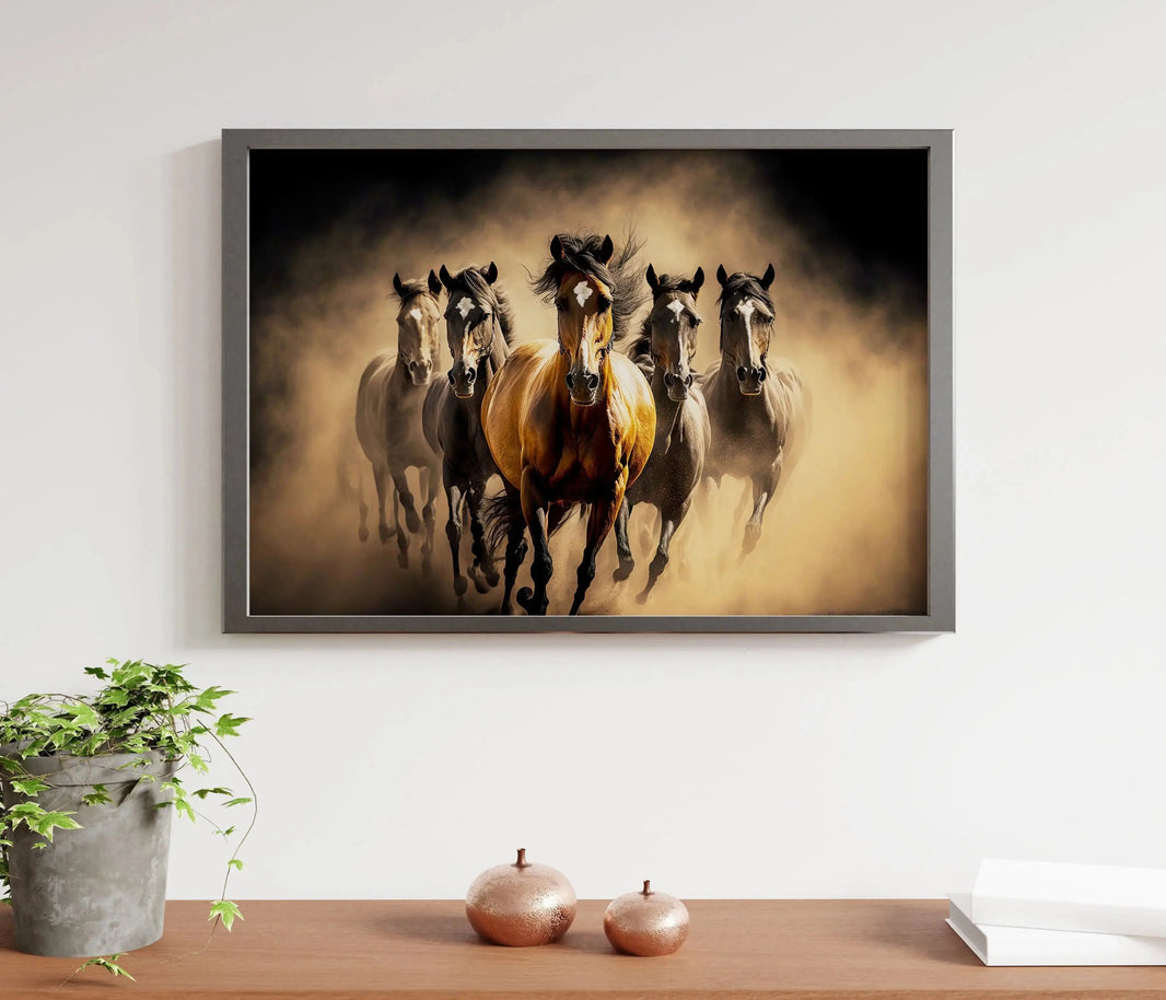 Luxoré Black Horses Herd Fast Galloping Digital Art Work