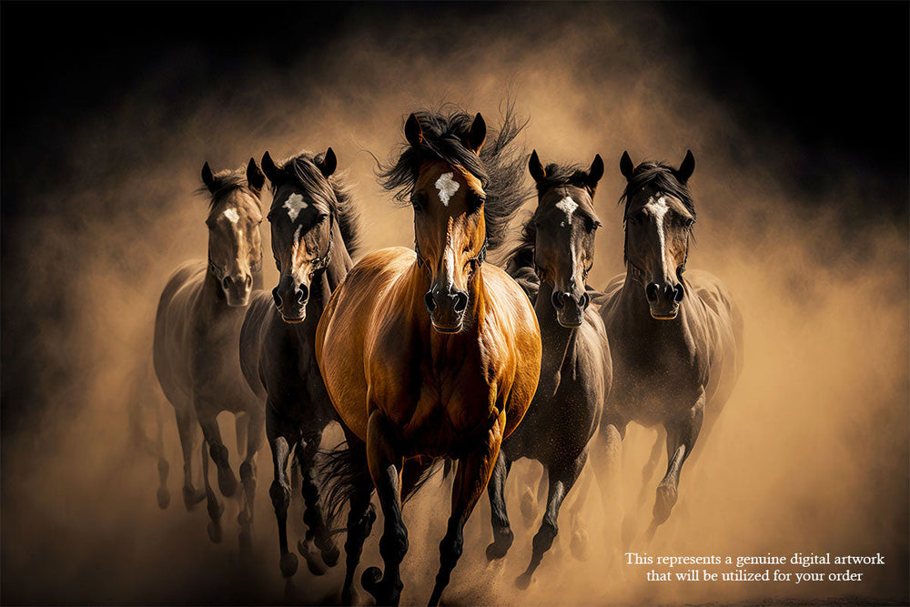 Luxoré Black Horses Herd Fast Galloping Digital Art Work