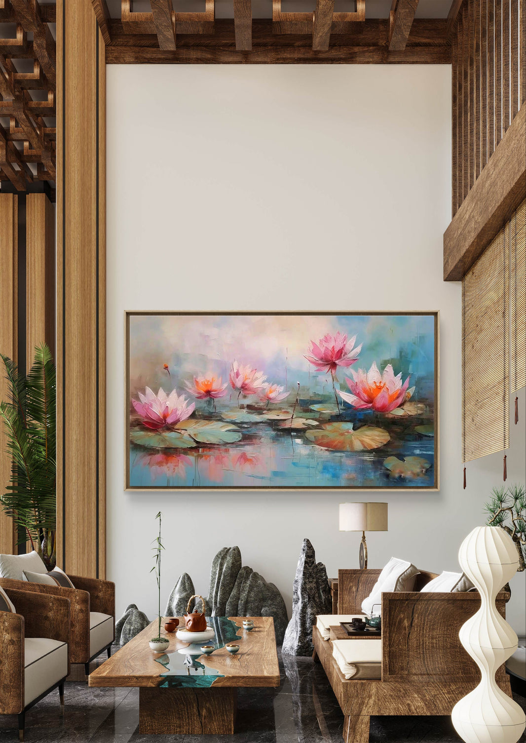 Peaceful Water with Lotus Flower Digital Oil Painting