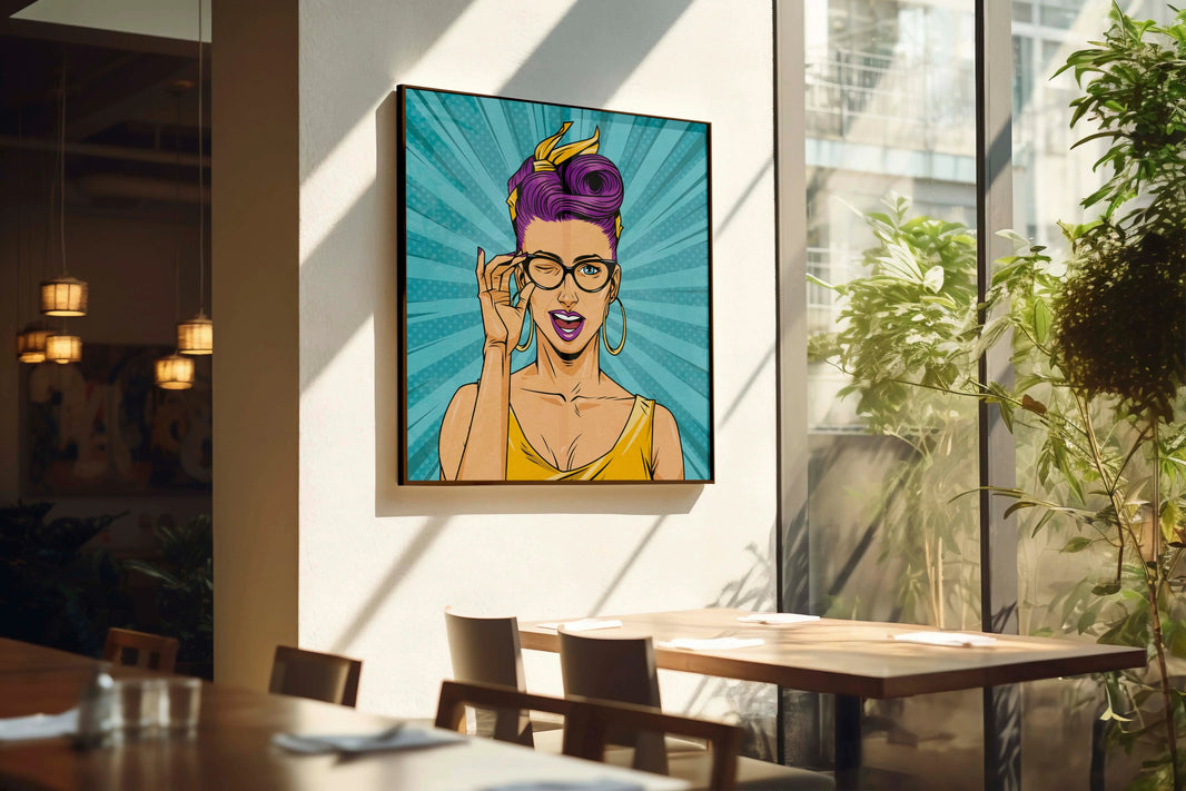 Comic Chic Pop Art Girl with Wink and Glasses