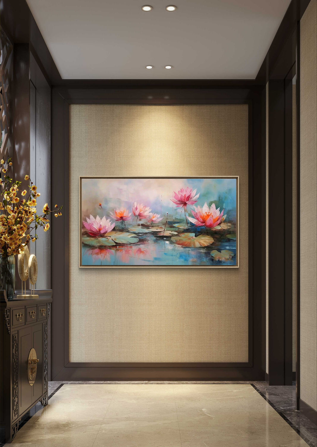 Peaceful Water with Lotus Flower Digital Oil Painting