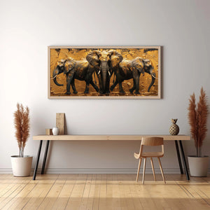 Elephant Painting in Trio with gold