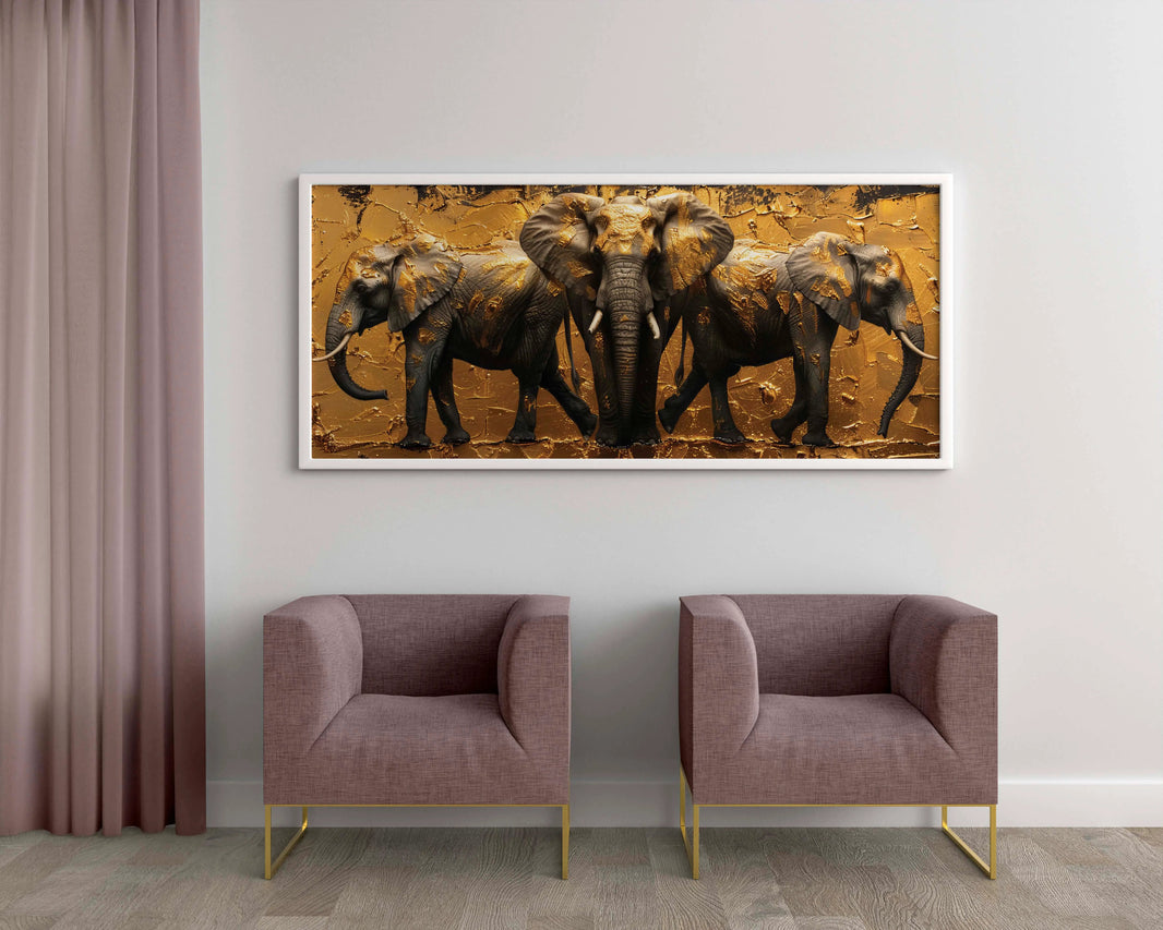 Elephant Painting in Trio with gold