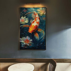 aquatic artwork of gold fish in dinning Room