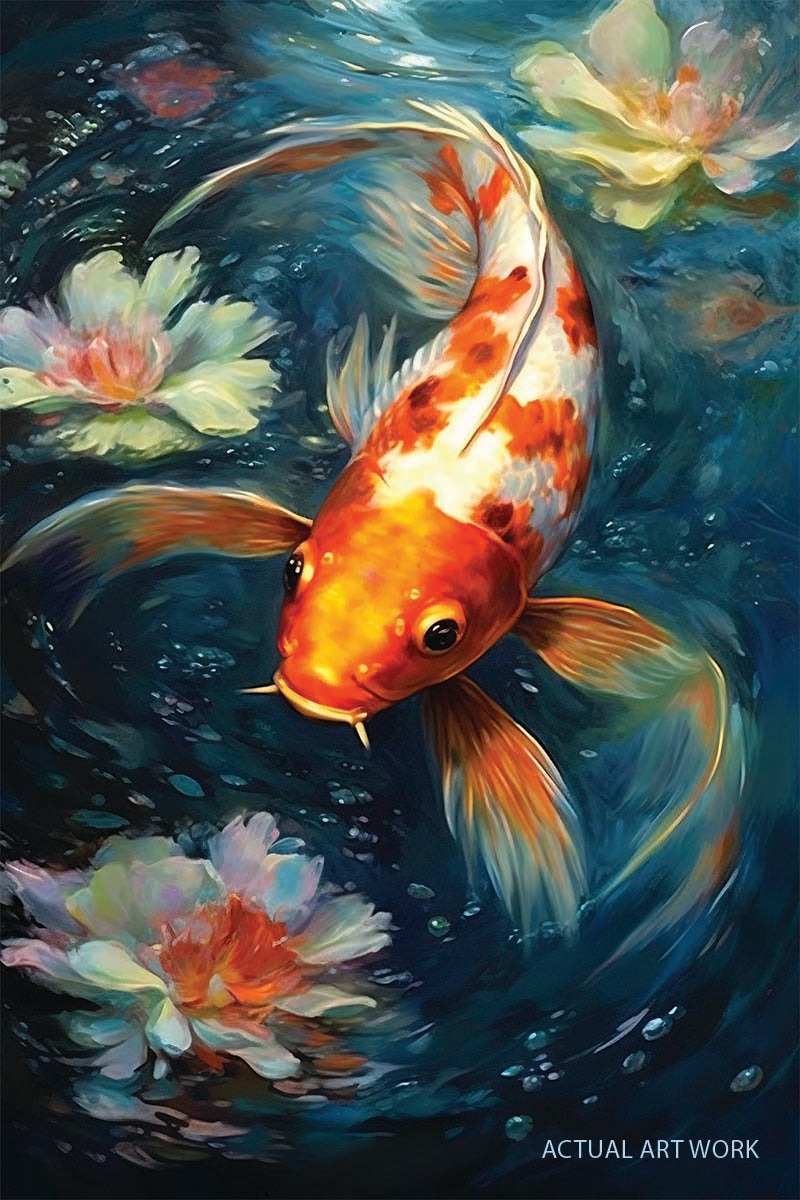 aquatic artwork of gold fish