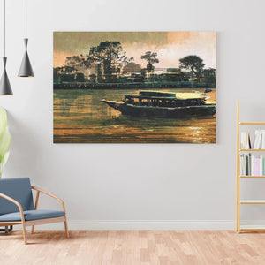 Ferry Carries Passenger on River Digital Painting