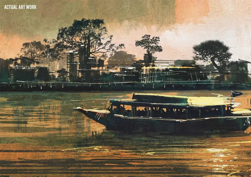 Ferry Carries Passenger on River Digital Painting