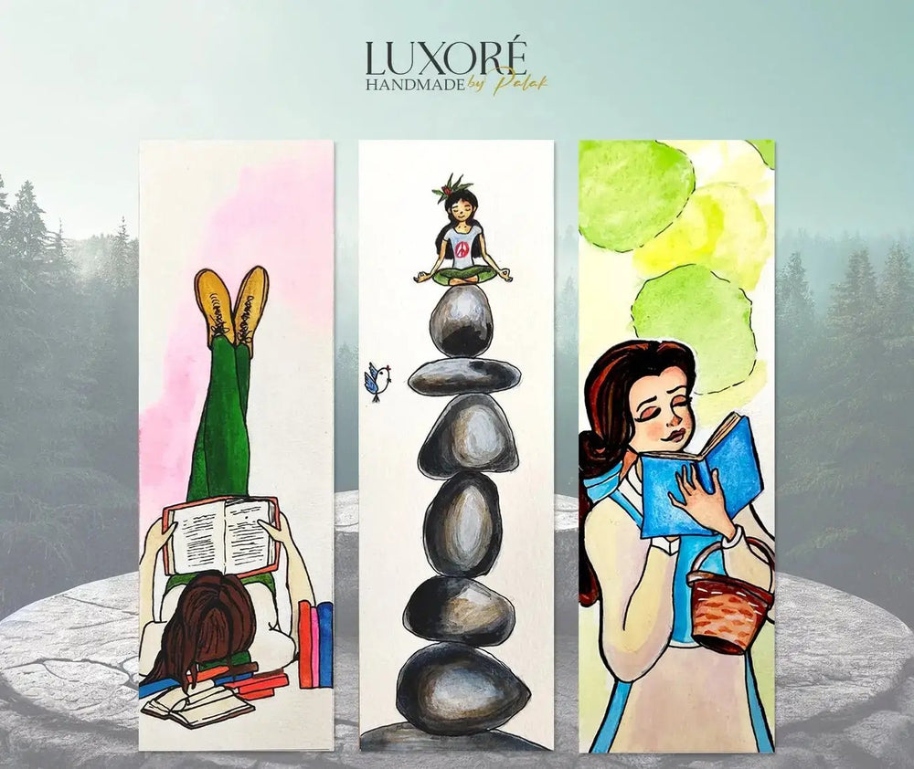 Luxoré Serene Girl Engaged in Mindfulness Graced by Handcrafted Bookmark