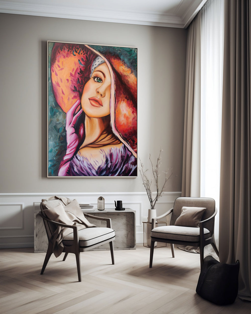 Luxoré Girl with Hat Handmade Oil Painting on Canvas