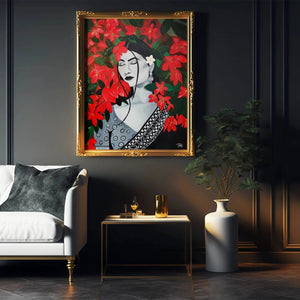 Luxoré Floral Harmony of Abstract Handmade Painting Featuring Girl and Red Flower