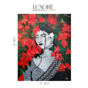 Luxoré Floral Harmony of Abstract Handmade Painting Featuring Girl and Red Flower