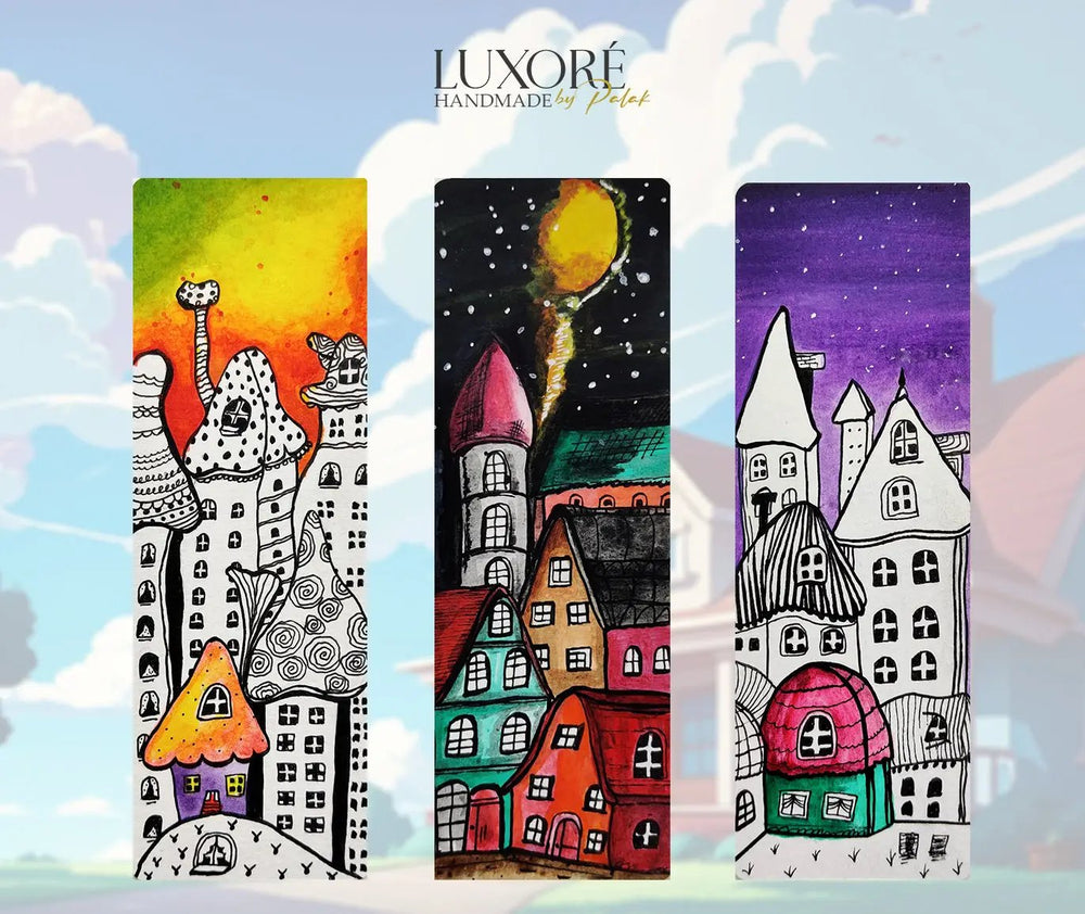 Luxoré Colorful Fantasy Enchanted Town Handmade Bookmarks Set of 3